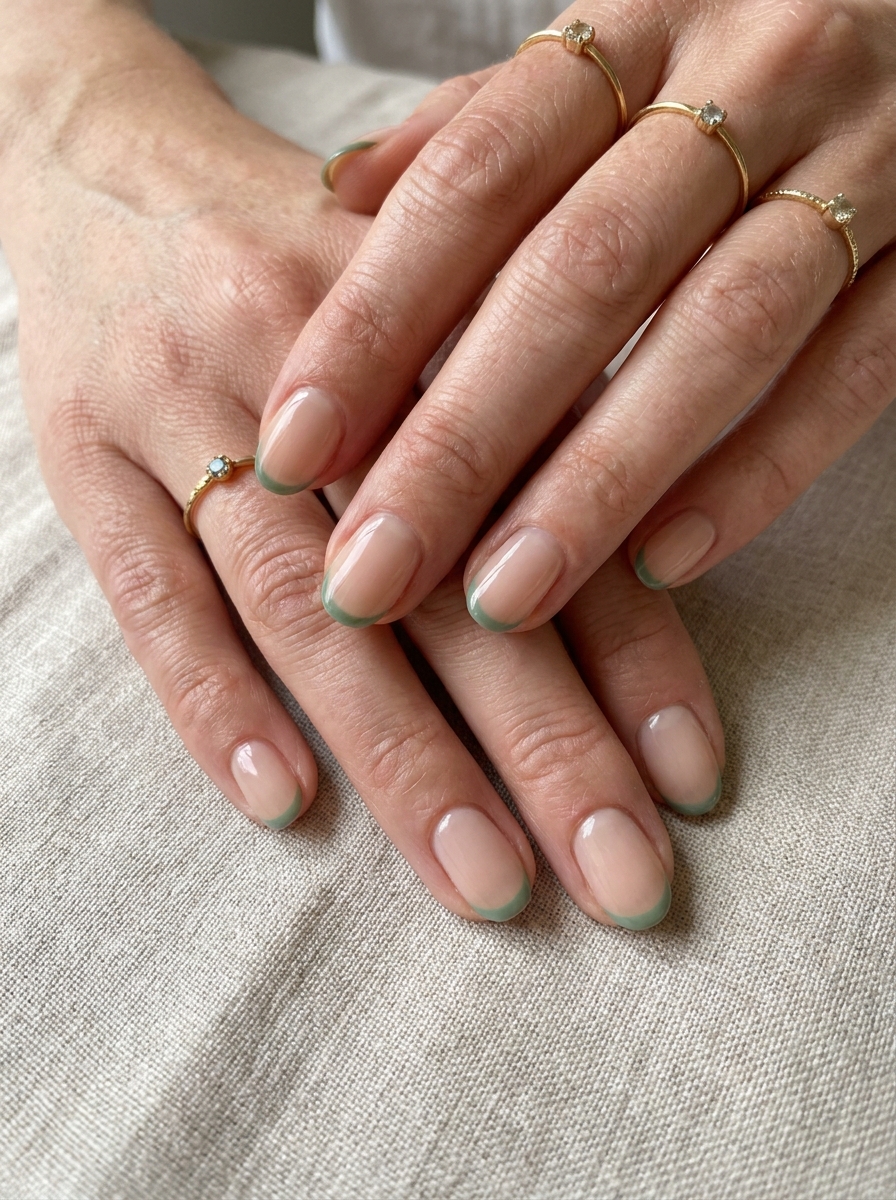 Soft Green Micro French mit feinen weichen grünen Linien